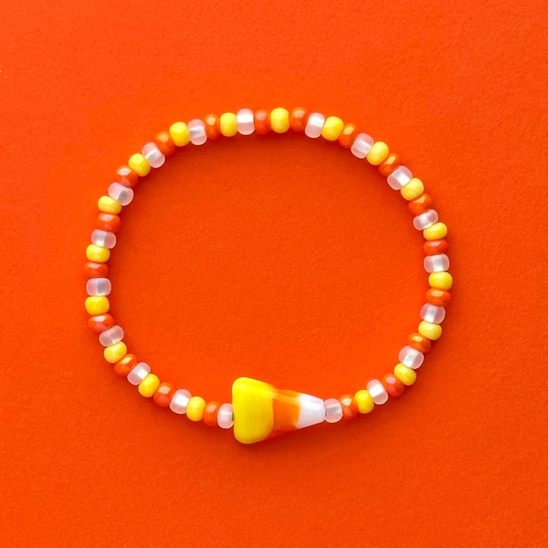 Candy Corn Bracelet, Stacking Stretch Bracelet, Beaded Bracelet, Halloween Jewelry | Etsy (US)