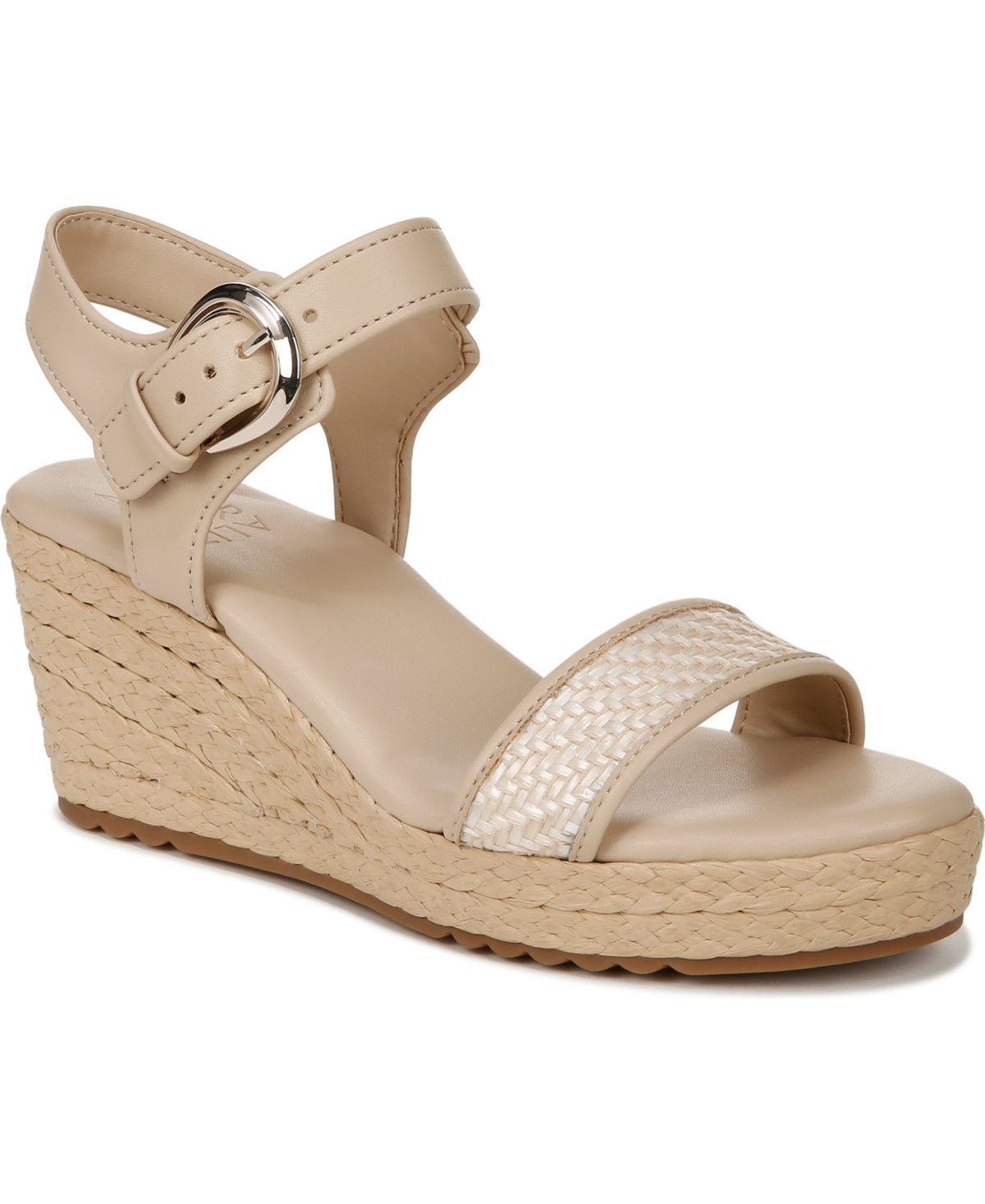 Naturalizer Women's Stella Open Round Toe Wedge Sandals - Beige Woven Straw/Leather | Macy's