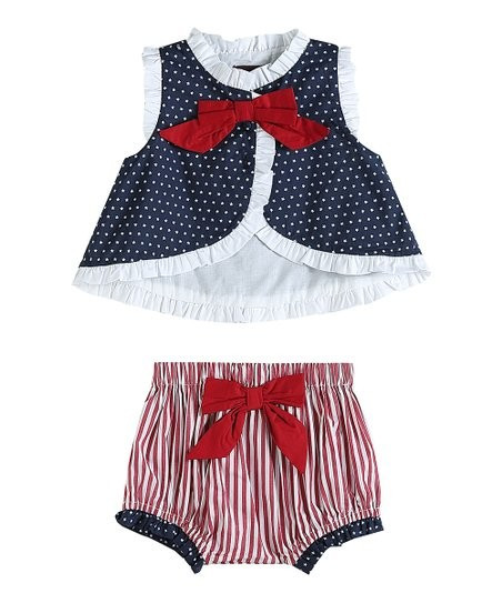 Navy Americana Bows Top & Ruffle Bloomers - Infant | Zulily