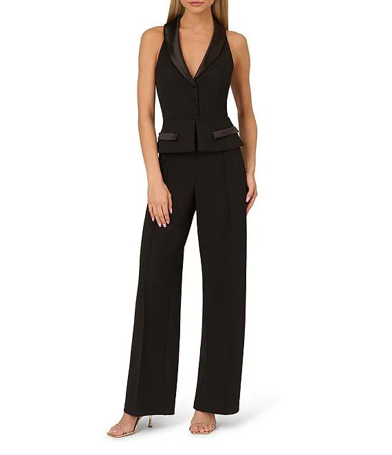 Adrianna by Adrianna Papell Crepe V-Neck Sleeveless Peplum Straight Leg Tuxedo Jumpsuit | Dillard... | Dillard's