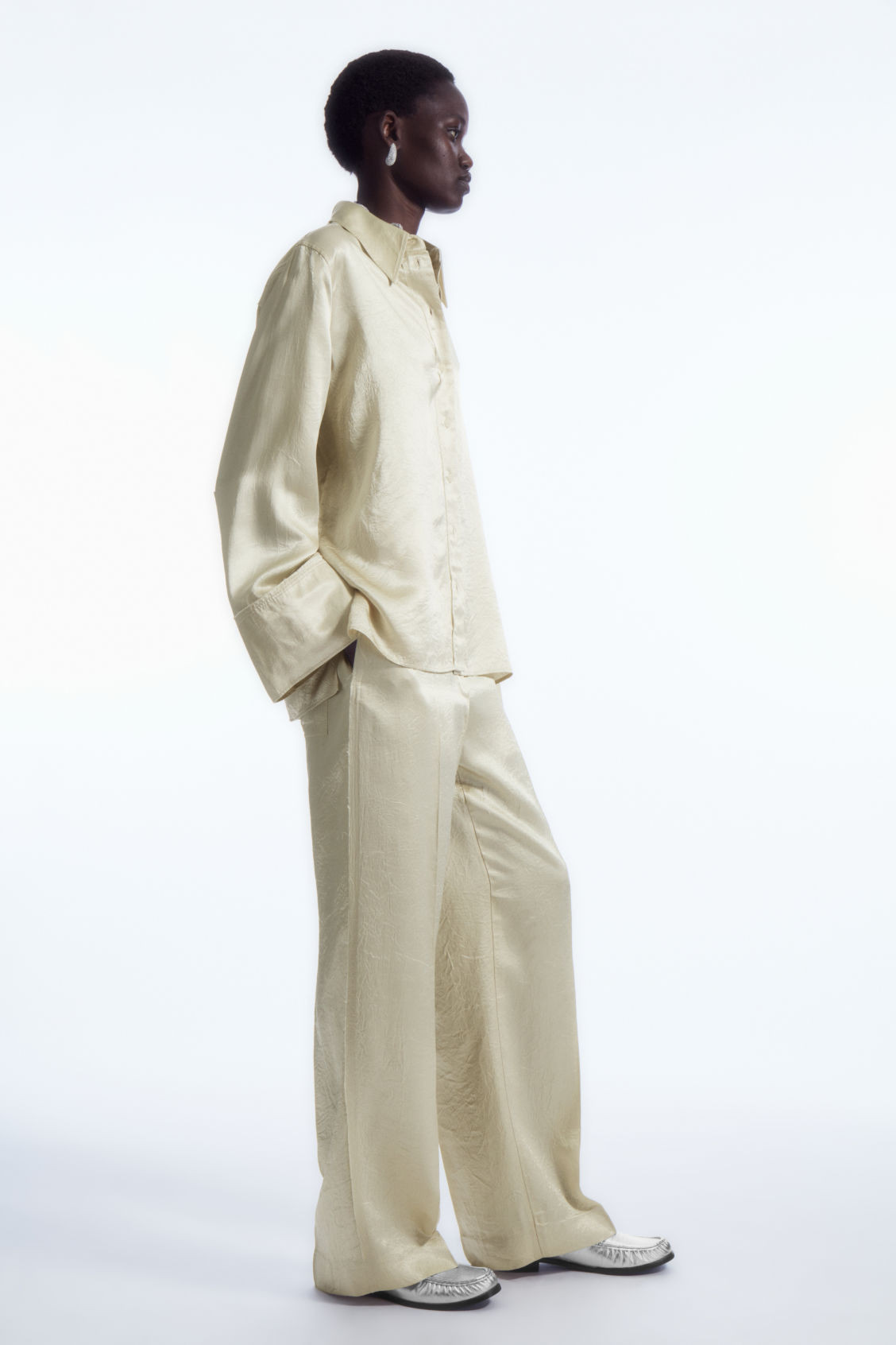STRAIGHT-LEG CRINKLED-SATIN TROUSERS - CREAM - COS | COS UK