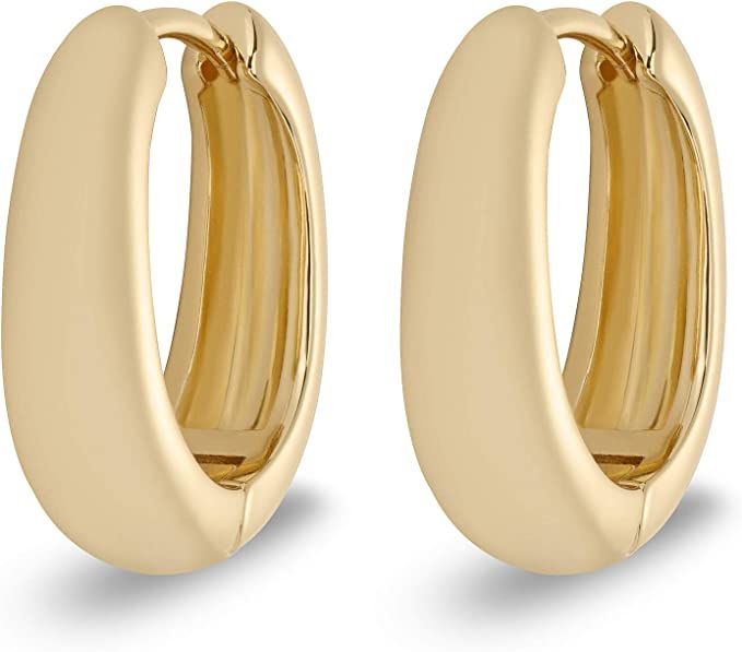 Highstreet 14K Gold Plated and Sterling Silver Plated Polished Huggie Hoop Earrings for Women | L... | Amazon (US)
