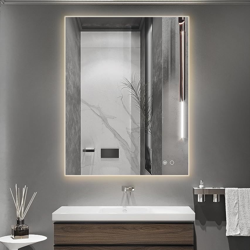 Keonjinn 60 x 36 Lighted Bathroom Mirror LED Backlit Vanity Mirror, 3 Colors Warm/Natural/White L... | Amazon (US)