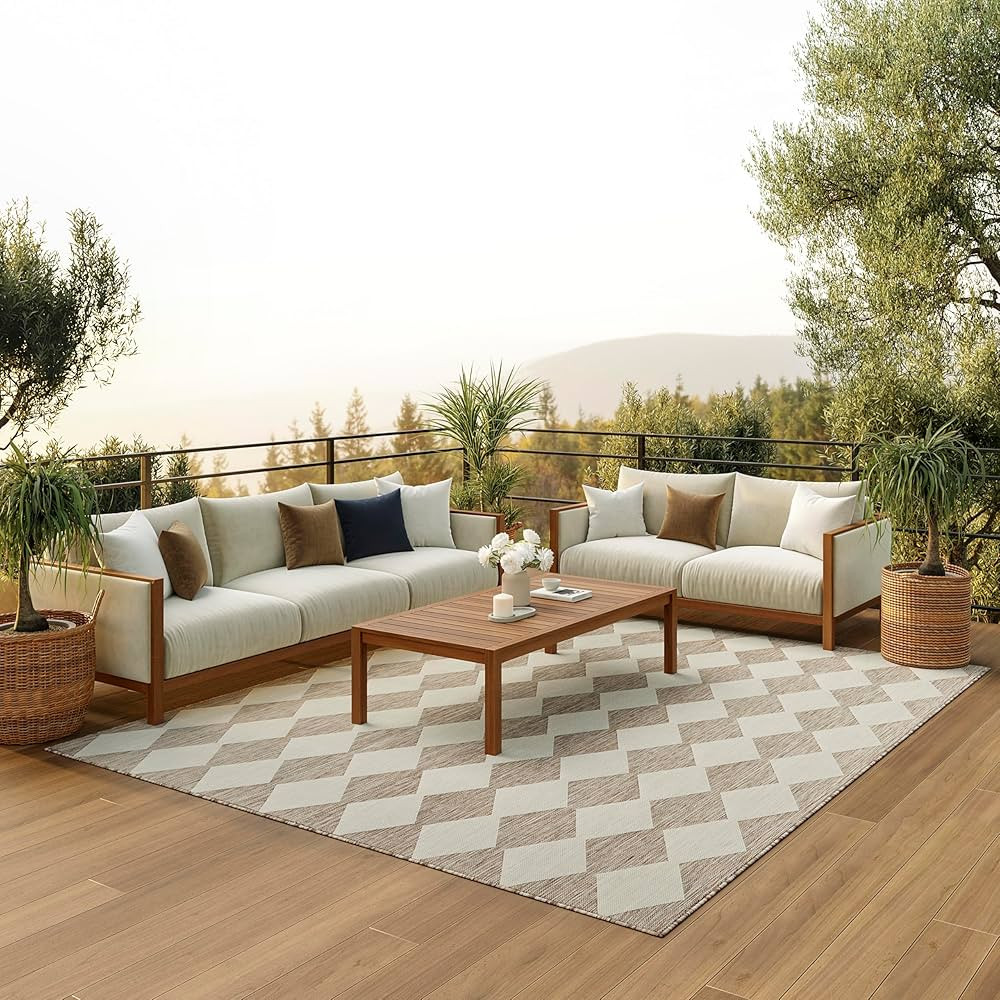 Nourison Area Rug 9' x 12' Beige Indoor/Outdoor for Bedroom Living Room Dining Room Backyard Deck... | Amazon (US)
