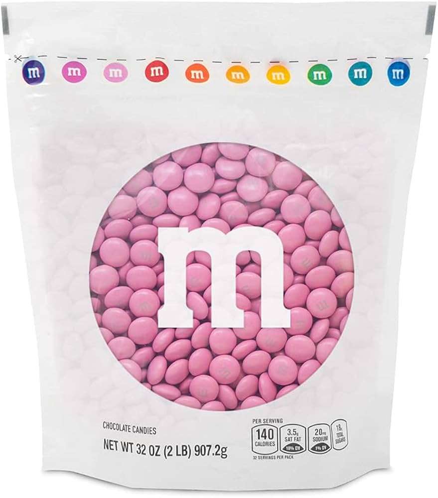 M&M’S WORLD Pink Milk Chocolate Candy 2lb Resealable Pack for Party Favors Decor Baby Shower Ge... | Amazon (US)