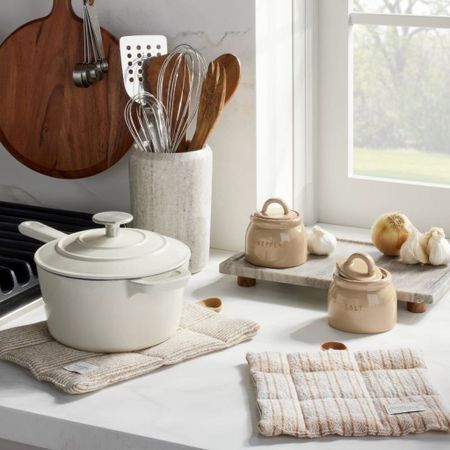 New beige marble kitchen accessories from Hand & Hearth at Target. Shop tray, utensil holder, salt and pepper, fruit bowl, wood board, and more. Shop favorites early. Free shipping. 

#LTKhome #LTKfindsunder50