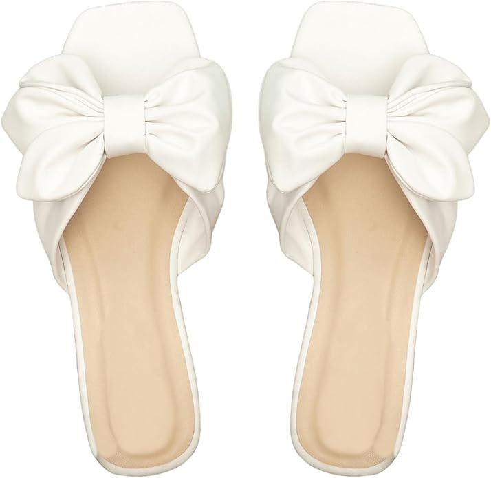 GORGLITTER Women's Bow Flat Sandals Dressy Square Open Toe Wedding Dress Summer 2026 Comfortable ... | Amazon (US)