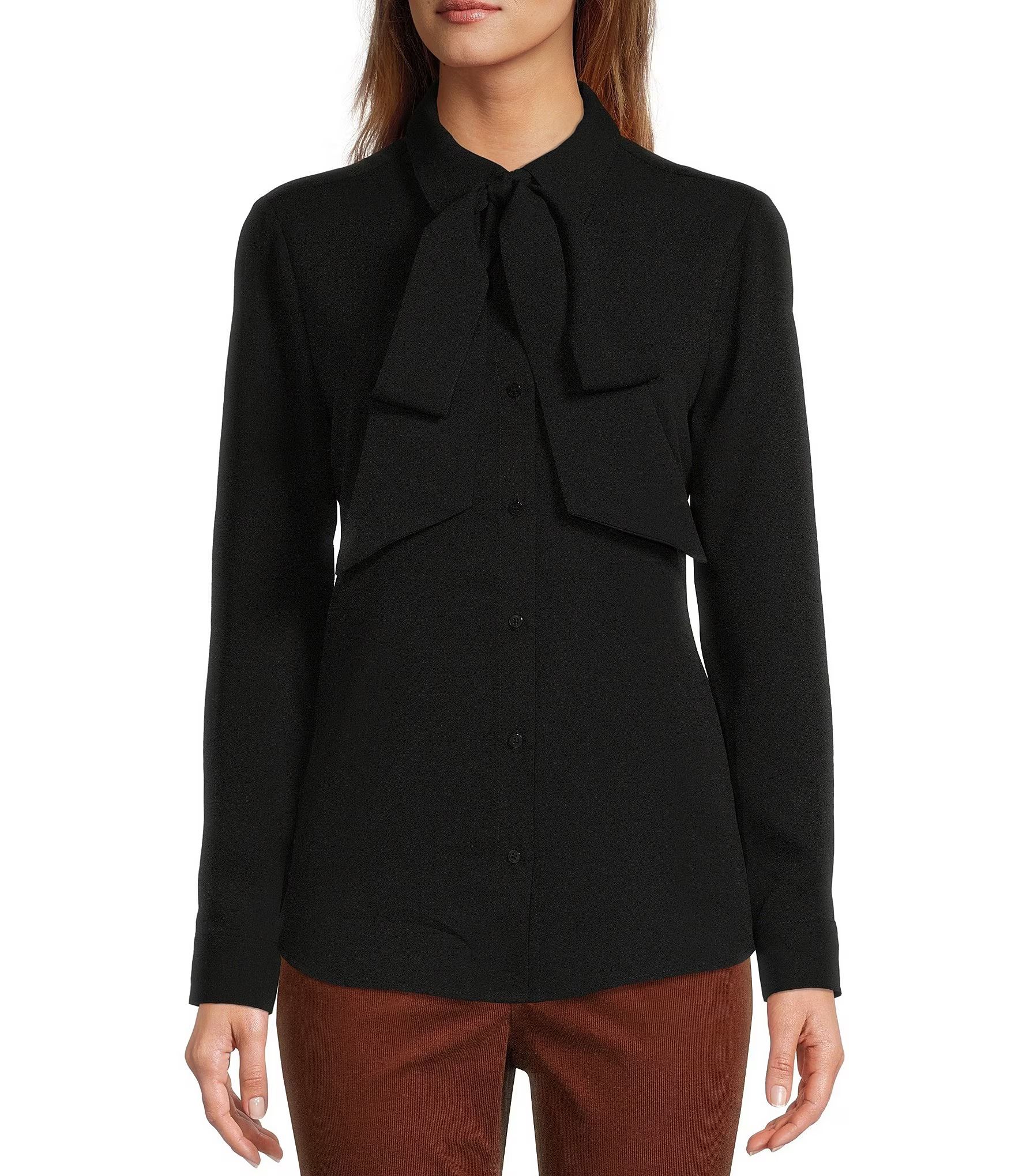 Ruby Detachable Bow Tie Long Sleeve Button Front Blouse | Dillard's