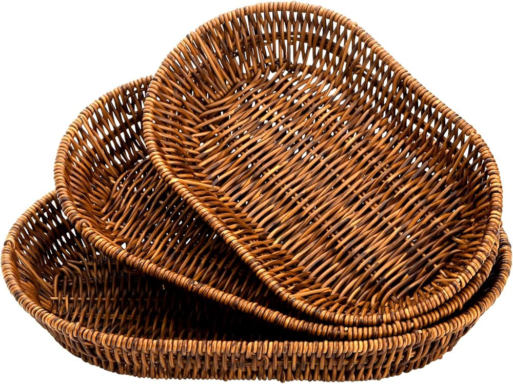 Hedume Set of 3 Wicker Baskets, Bread Baskets Sets, Tabletop Food Serving Baskets Trays, Handwoven Storage Basket Bin, Fruit Vegetables Sundries Storage Basket for Home, Restaurant, Bakery | Amazon (US)