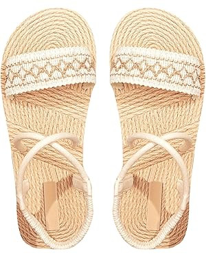 Floerns Women's Round Open Toe Straw Flat Sandals Cross Ankle Straps Beach Sandals | Amazon (US)