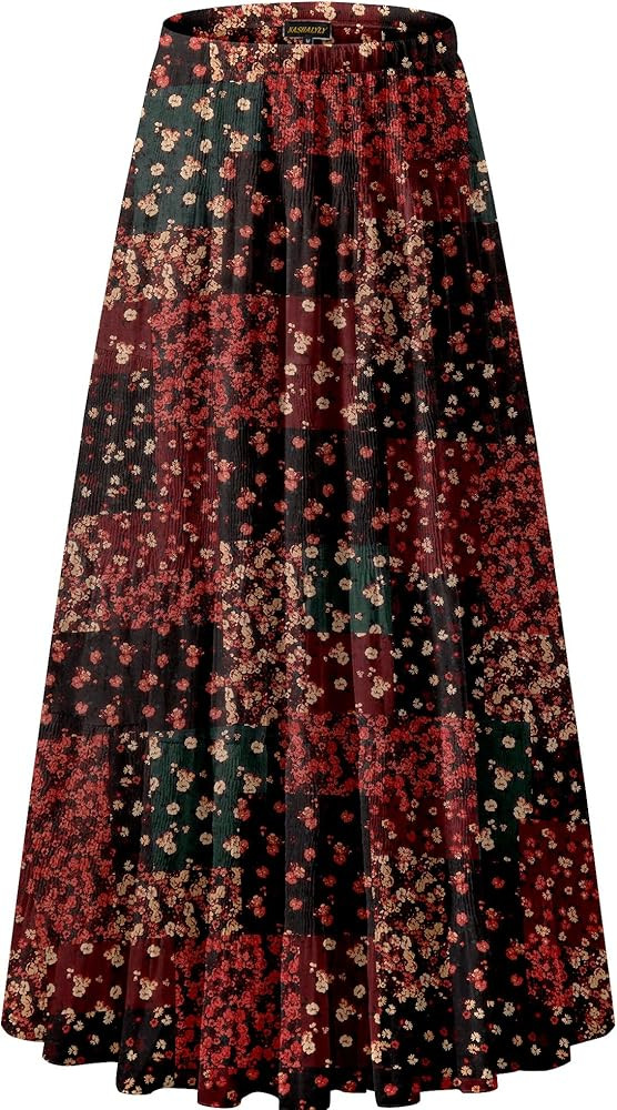 NASHALYLY Women's Chiffon Elastic High Waist Pleated A-Line Flared Maxi Skirts | Amazon (US)