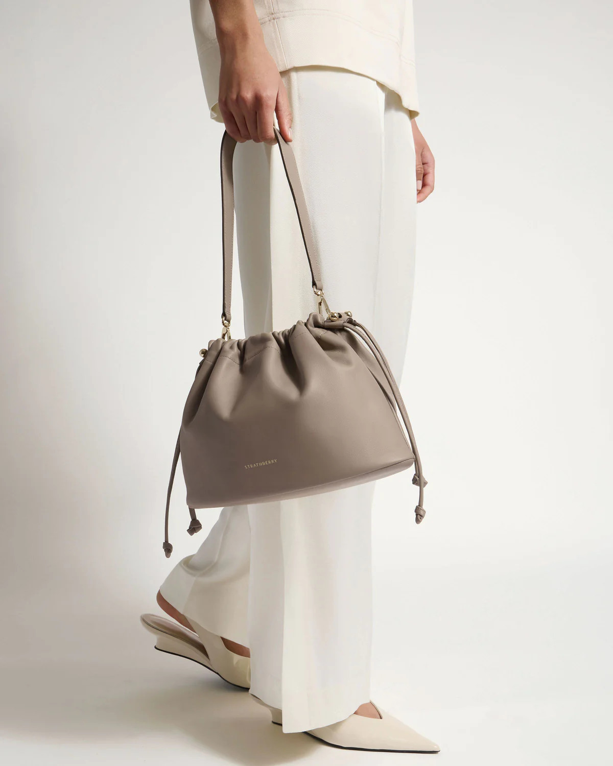 Strathberry - Charlotte Midi Drawstring - Grey / Taupe | Strathberry