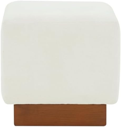 SAFAVIEH Couture Collection Natalya Ivory Boucle/Walnut Brown Square Ottoman (Fully Assembled) | Amazon (US)