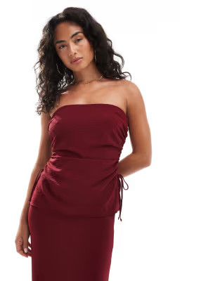 ASOS DESIGN ruched side detail bandeau top in wine - part of a set | ASOS (Global)