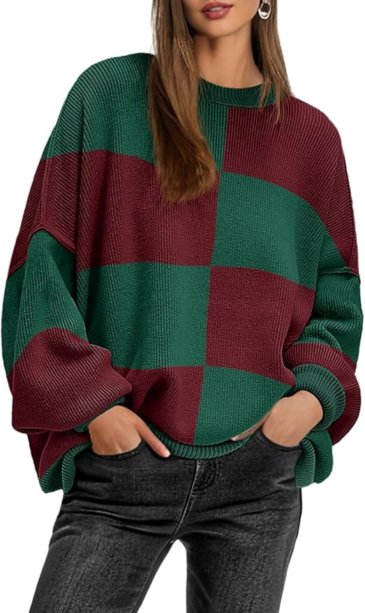 Womens Crewneck Batwing Long Sleeve Sweaters Fall 2024 Oversized Side Slit Ribbed Knit Sweaters P... | Amazon (US)