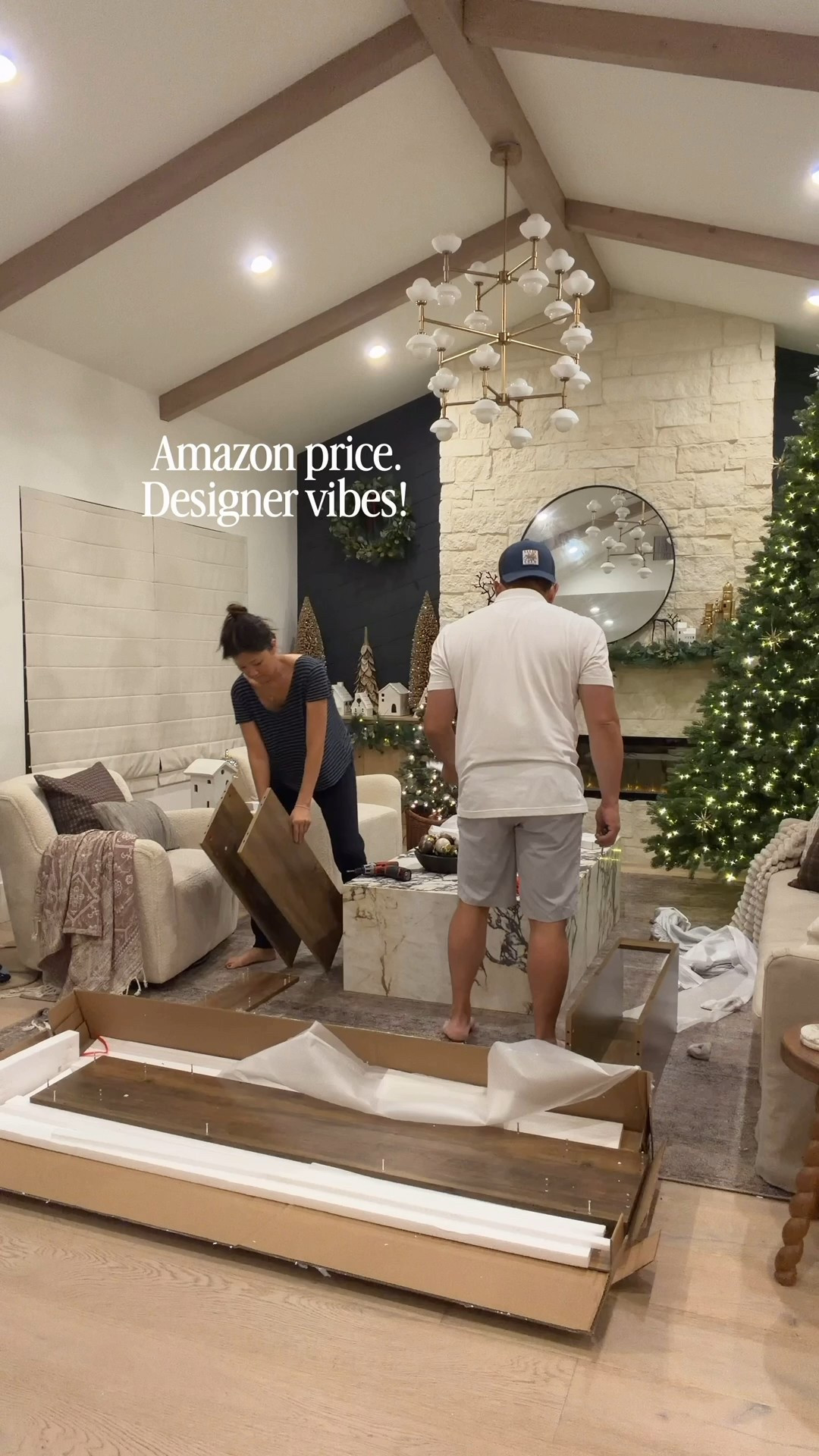 This console table! 😍😍 she is perrrttyyy!the wave scallop detail is so on trend and the wood tone is gorgeous! Also added these beautiful trees and sculptural vase. Love the modern take on a traditional tree and they add so much texture to the table. The vase is heavy and such a stunner. Love…love! I can always count on Wayfair for so many amazing finds! 

Wood console Table bells, Christmas village, garland, bubble chandelier basket vase bells

#LTKHome #LTKFindsUnder100 #LTKSaleAlert