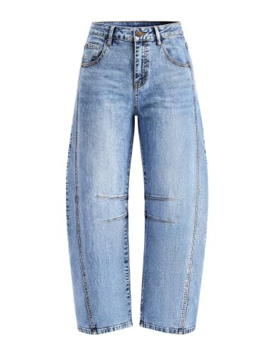 ZESICA 2026 Barrel Jeans for Women Trendy Wide Leg Pants Light Blue M | Amazon (US)