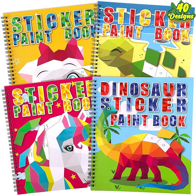 4PCS Crafts for Kids Ages 4-8 Sticker Paint Books - Includes Unicorn Dinosaur Llama and More Anim... | Amazon (US)