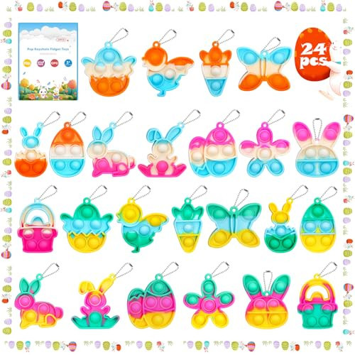 Easter Pop Fidget Toys Bulk Its 24 Pack Easter Party Favors for Kids Easter Egg Fillers Basket Stuffers Mini Pop Keychain It Goodie Bag Stuffers Fidgets for Classroom Prizes Kids Party Supplies Gifts | Amazon (US)