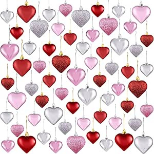 Duufin 63 Pieces Valentine's Day Heart Ornaments Heart Baubles Valentines Heart Decorations Heart... | Amazon (US)