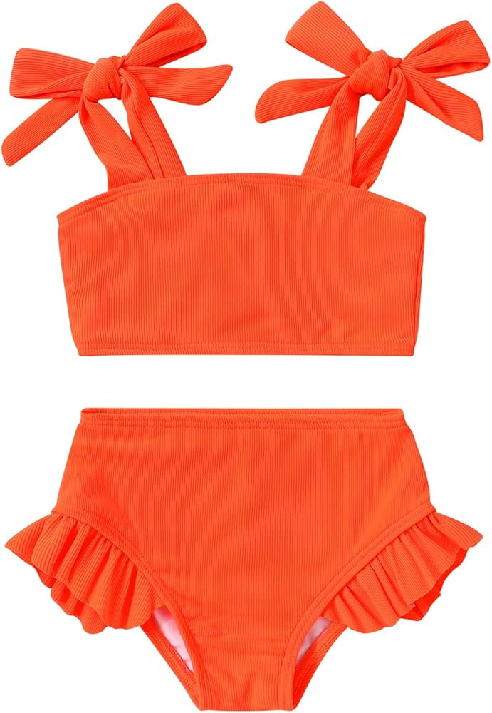 YOUNGER TREE Toddler Baby Girls Swimsuit Two Piece Solid Color Stripe Swimwear Summer Beach Bikin... | Amazon (US)