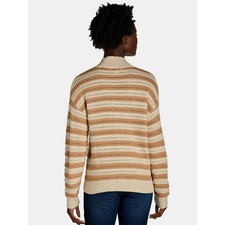 Time and Tru Women's Striped Mock Neck Sweater, Midweight, Size XS-XXXL - Walmart.com | Walmart (US)