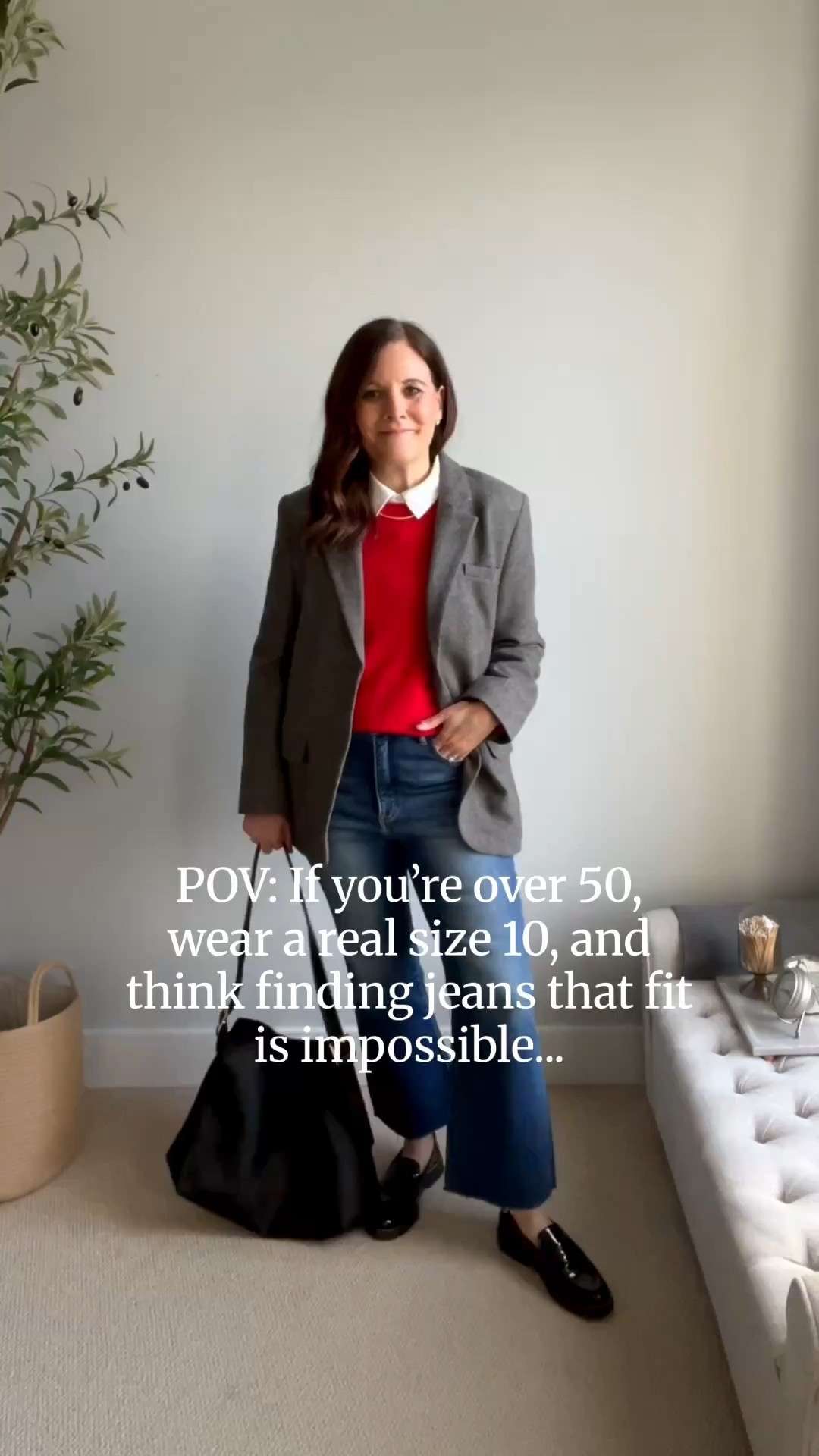 Hi friend! Here are FIT NOTES about some of my favorite jeans. 
Looks 1 & 3: Risen kick crop jeans from Social Threads- fit true to size (TTS)
Look 2: Old Navy wide leg wow jeans in the short inseam to wear with flat shoes at 5’6”- fit TTS
Looks 4 & 6: Gap black high rise kick fit cropped jeans- size up
Look 5: J.Crew Factory black wide leg cropped jeans- fit TTS
Look 7: J.Crew Factory wide leg trouser jeans- fit big, size up
Look 8: Gap 70s flare jeans- fit small, size up. I’m wearing the short inseam to wear them with flats at 5’6”. 

#LTKOver40 #LTKTall #LTKMidsize