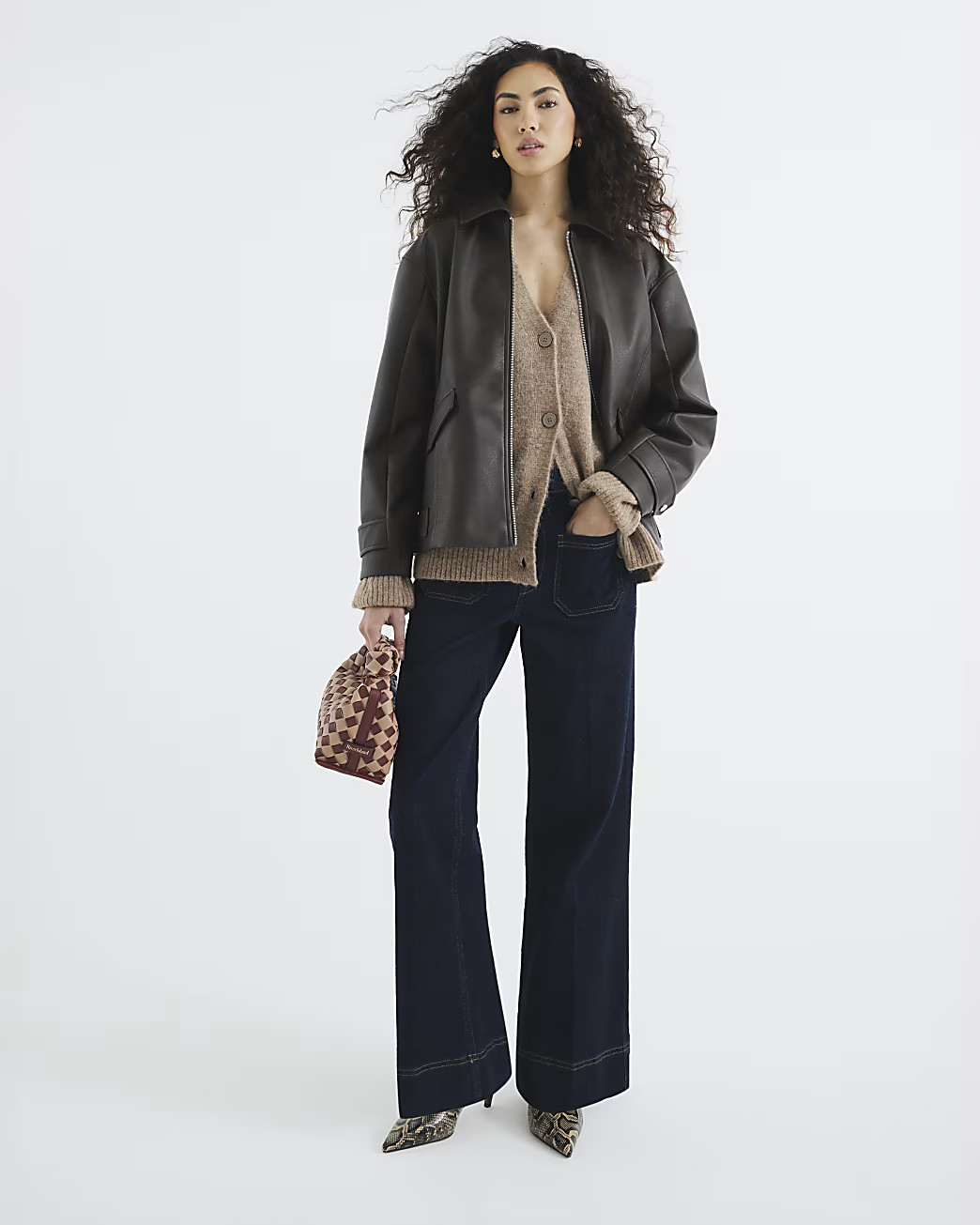 Brown Long Sleeve Buttoned Cardigan | River Island UK & IE