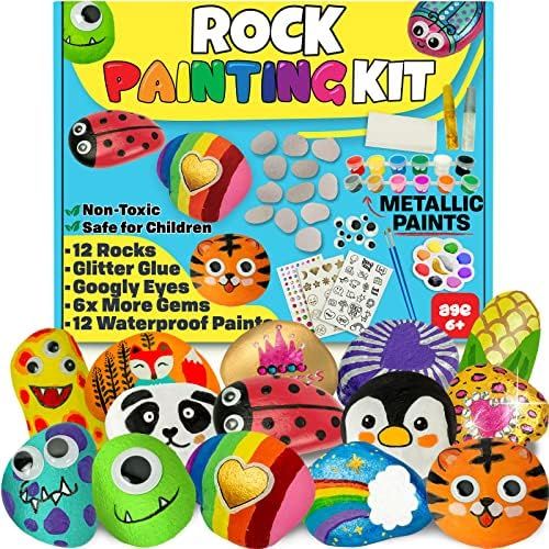 JOYEZA Deluxe Rock Painting Kit, Arts and Crafts for Girls Boys Age 6+ , 12 Rocks, Best Tween Gift A | Amazon (US)