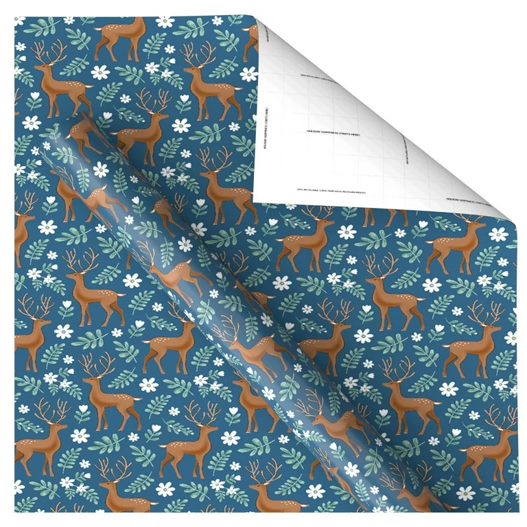 Multicolor Deer and Foliage Christmas Wrapping Paper, 30 sq ft, by Holiday Time | Walmart (US)