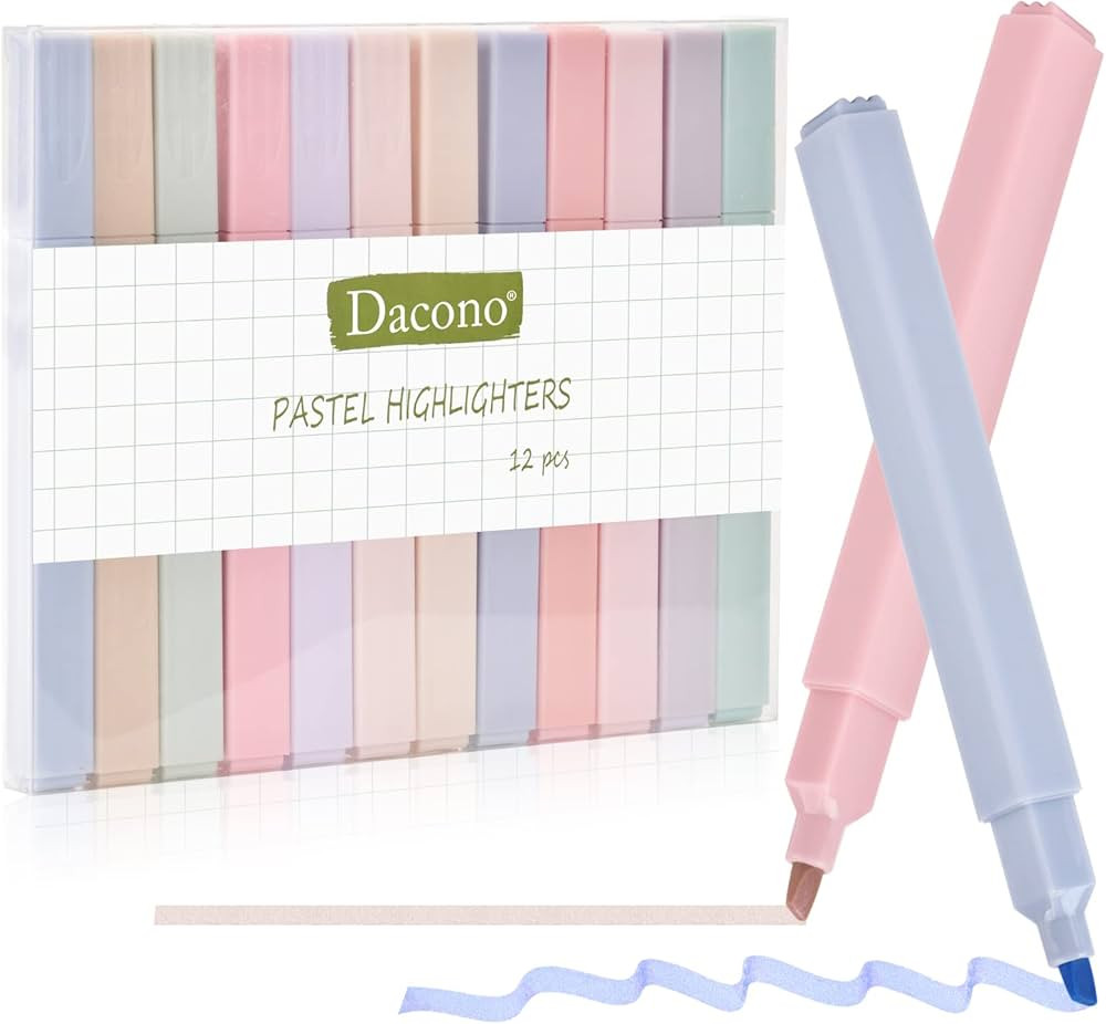 Dacono Aesthetic Highlighters, 12 PC Highlighters Assorted Colors No Bleed Dry Fast Easy to Hold,... | Amazon (US)