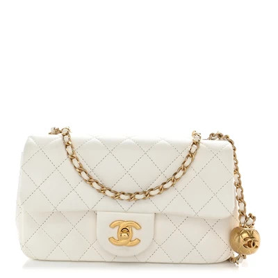 Lambskin Quilted Mini Rectangular Pearl Crush Flap White | FASHIONPHILE (US)