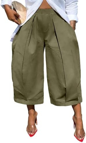 DINGANG Women's Wide Leg Capri Pants High Waisted Pleated Cropped Trousers Ankle Casual Palazzo P... | Amazon (US)