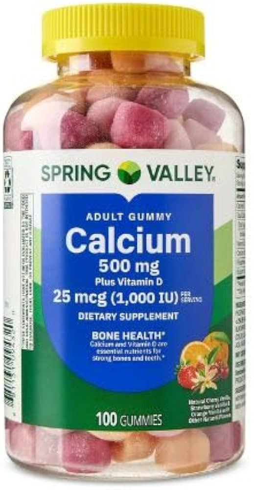 Spring Valley Calcium 500 mg Plus Vitamin D 25 mcg Bone Health Dietary Supplement Gummies, 100 Co... | Amazon (US)