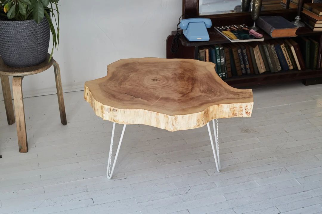 The wood coffee table, Live Edge Coffee Table, Rustic Coffee Table, Mid-Century Coffee Table, Mod... | Etsy (US)