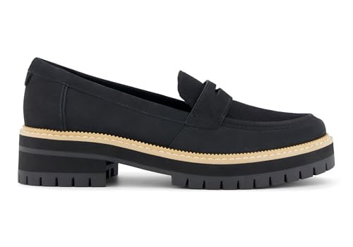 TOMS Women's Cara Loafer, Black Leather/Shimmer Twill, 9 | Amazon (US)