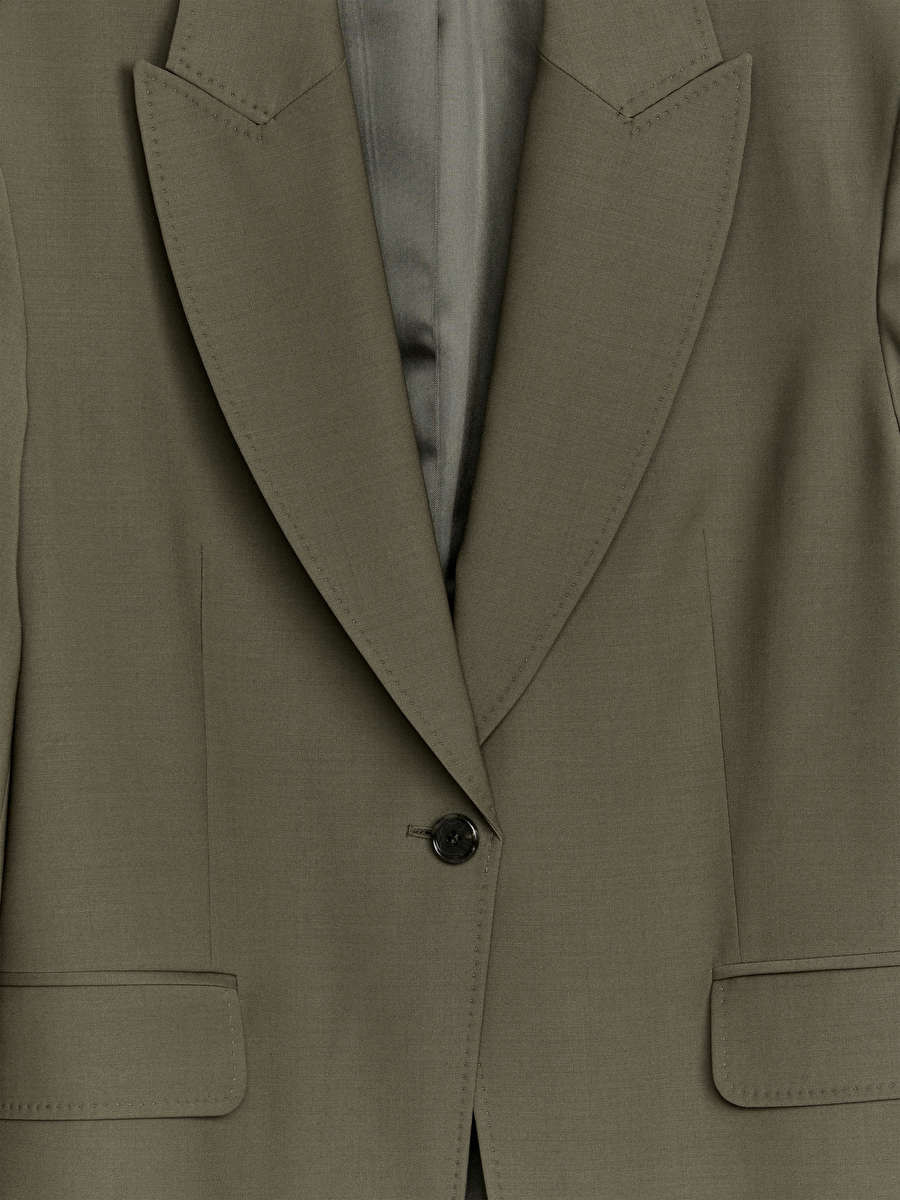 Relaxed Wool-Blend Blazer - Dark Khaki Green - ARKET WW | ARKET (US&UK)