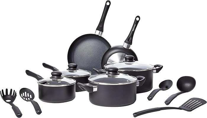 Amazon Basics Non Stick Kitchen Cookware 15-Piece Set, Non-Induction, Includes Pots, Pans, and Ut... | Amazon (US)