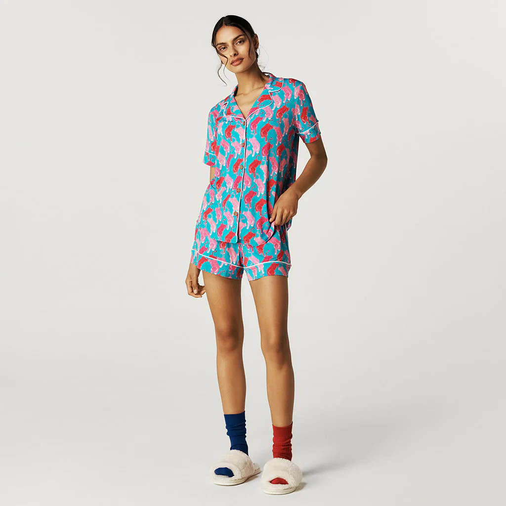 Tiger Blue Short Sleeve Womens Pajamas | Le Tigre | Posh Peanut