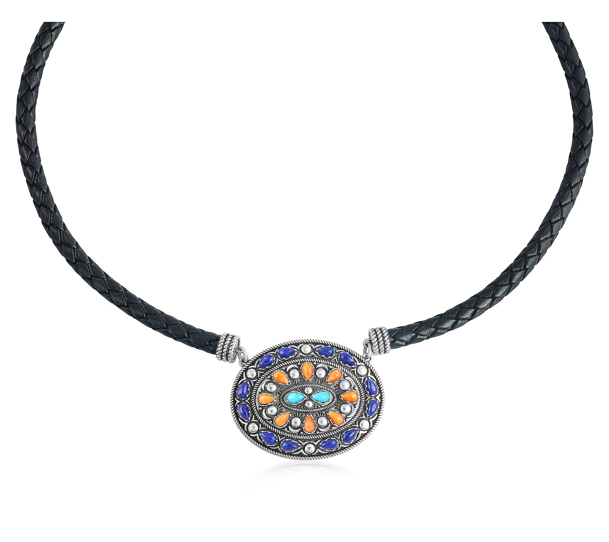 American West Sterling Oval Gemstone Leather Necklace | QVC