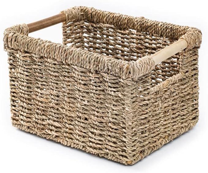 Teri Tale Seagrass Storage Baskets with Wooden Handles, Rectangular Wicker Baskets for Organizing... | Amazon (US)