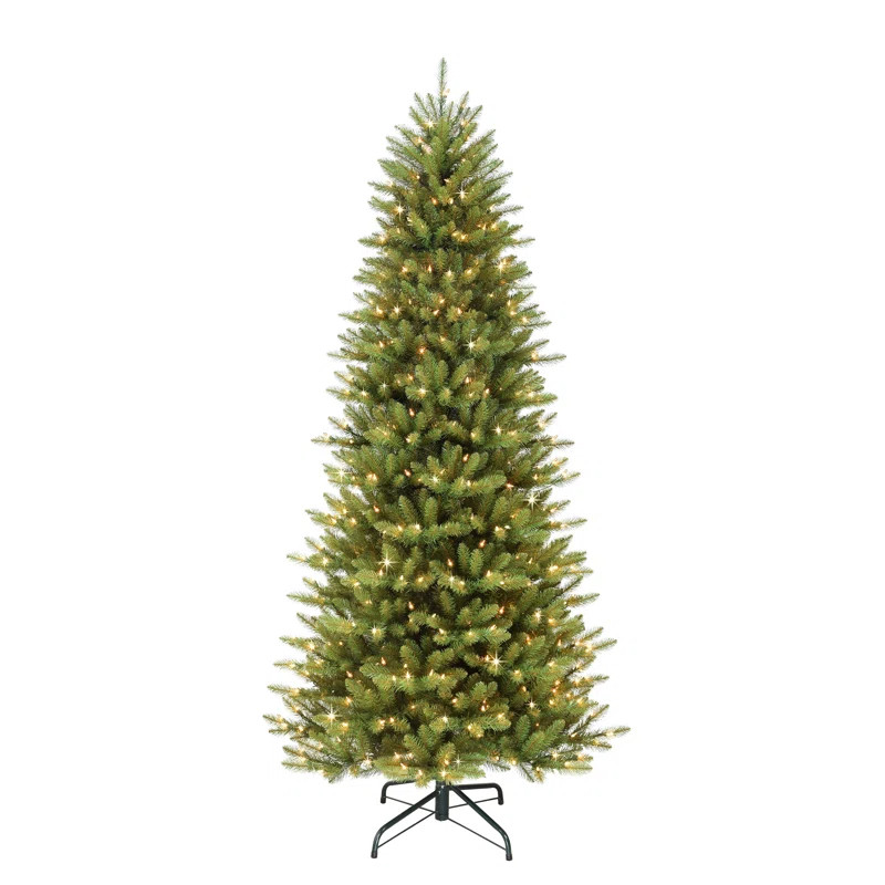 Pre-lit Slim Fraser Green Fir Artificial Christmas Tree with Clear/White Lights | Wayfair North America