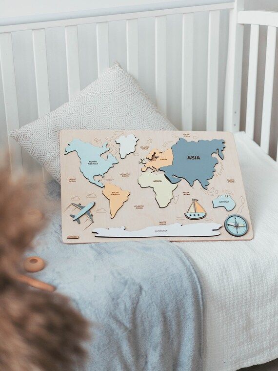 Wood World Map Puzzle  Christmas Gift for Baby | Etsy | Etsy (US)