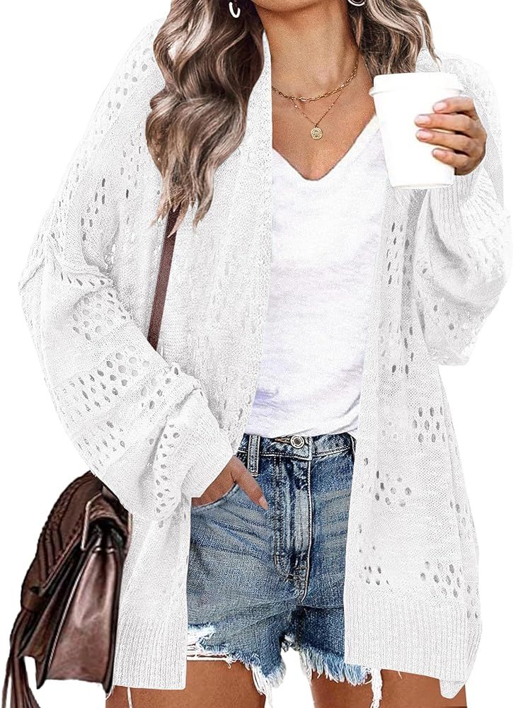 IN'VOLAND Womens Plus Size Crochet Cardigan Kimonos Boho Long Sleeve Oversized Summer Open Front ... | Amazon (US)