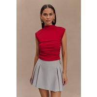 Ellia High Neck Sleeveless Top - Red | MESHKI US