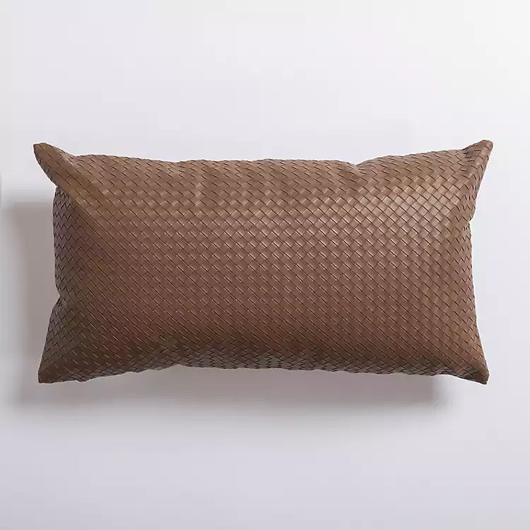 New! Brown Braided Faux Leather Lumbar Pillow | Kirkland's Home