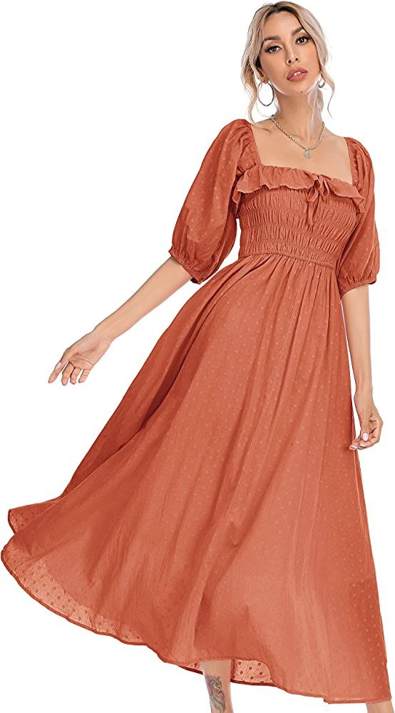 Women Summer Half Sleeve Cotton Ruffled Vintage Elegant Backless A Line Flowy Long Dresses | Amazon (US)