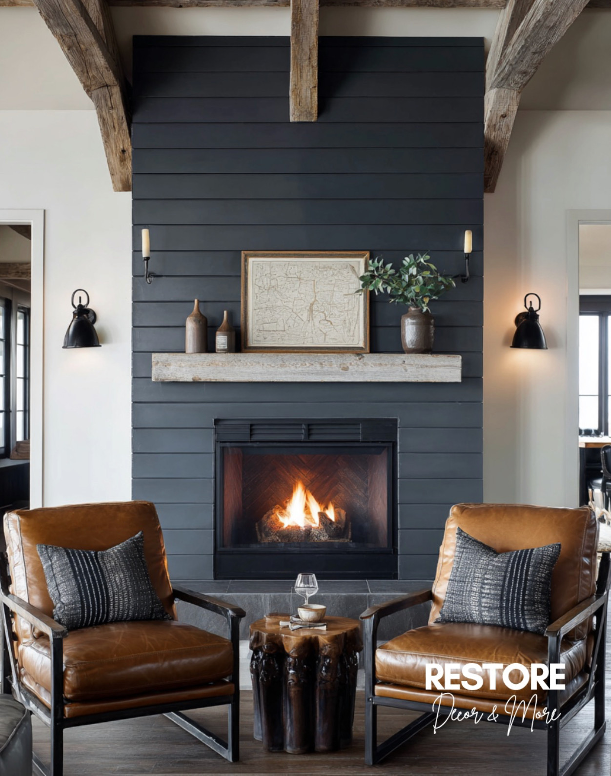 This setup is giving all the cozy cabin-meets-modern vibes 🔥
These leather accent chairs are the perfect mix of comfort and style, paired with textured black throw pillows for contrast. The reclaimed wood mantel and side table add warmth and texture, while the black sconces tie everything together for a designer-worthy look.

#leatherchairs #modernfarmhousedecor #fireplacedecor #woodmantel #livingroomstyle #cozyhomevibes #throwpillows #homelighting #sideTableDecor #interiorfinds #ltklivingroom #restyleyourhome 

 #LTKHome