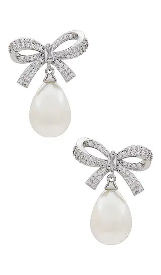 Pave Bow Pearl Drop Earring in Silver | Revolve Clothing (Global)