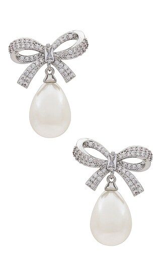 Pave Bow Pearl Drop Earring in Silver | Revolve Clothing (Global)